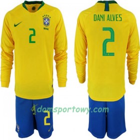Koszulka Brazylia Dani Alves 2 Dziecięcy Domowe Koszulki Piłkarskie Mistrzostwa Świata 2018 Długi Rękaw